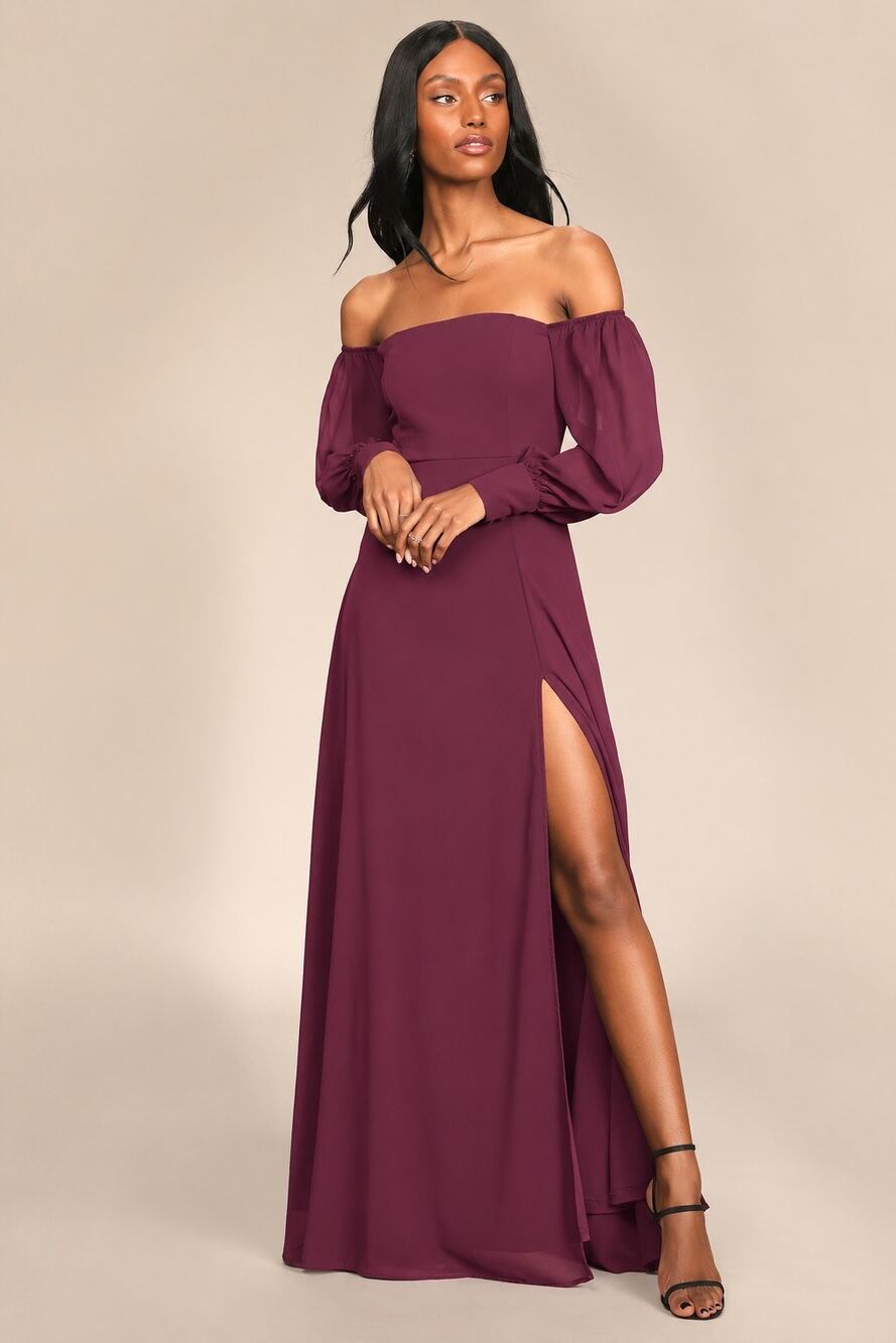 NWOT Lulus Feel the Romance Burgundy Off-the-Shoulder Maxi Dress Large